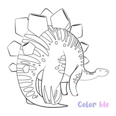 Coloring book Dinosaurs species black white hand-drawn sketch