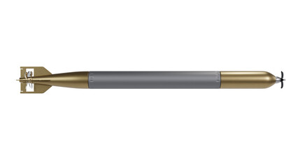 Combat torpedo for submarine isolated on transparent and white background. Submarine concept. 3D render