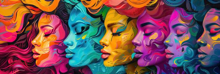 Colorful illustration of a group of women. International Women's Day concept. - obrazy, fototapety, plakaty