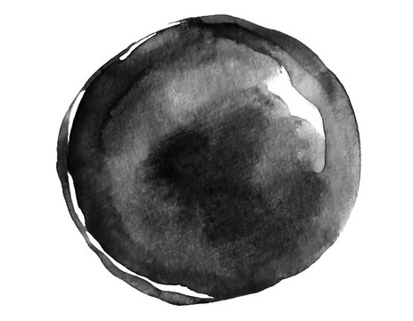 Schwarzer Wasserfarben Kreis isoliert auf weißen Hintergrund, Freisteller