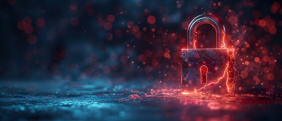 Cyber security and protection breach, impressive broken lock illustration