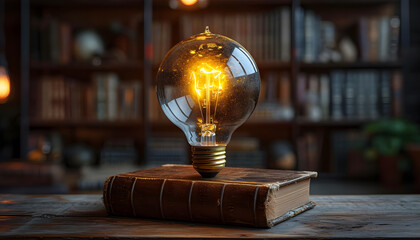 A light bulb is glowing inside of a book concept