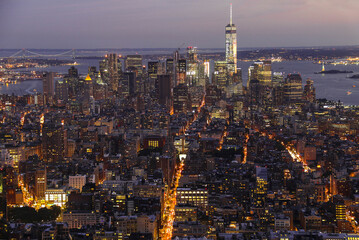 Panoramic view from the Empire state building with midtown Manhattan in afternoon light.