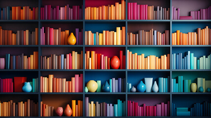 Bookshelf with colorful rainbow folders - obrazy, fototapety, plakaty