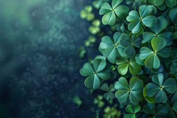 Fototapeta na wymiar Four-Leaf Clover on Shamrock Background for St. Patrick's Day