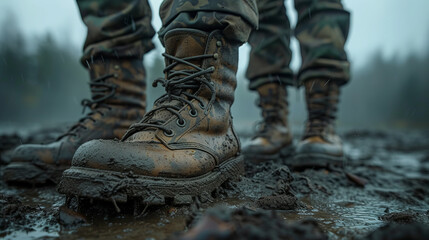 Footwear Soldiers Standing in Uniforms - obrazy, fototapety, plakaty