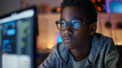 A teenage coder developing an educational software program that makes learning accessible and engaging for children from diverse backgrounds, embodying the inclusive values of Indi