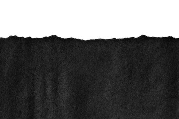 Black texture paper torn strip with white copy space as background, template, page or web banner