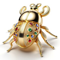 Luxurious jewelry in the shape of a beetle with precious stones.