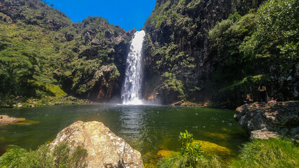 beautiful Fundao waterfall in Serra da Canastra, Minas Gerais, Brazil