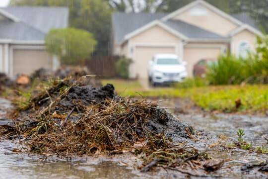 Mud pile in rain storm