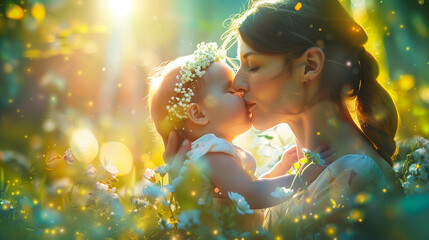 Ethereal Mother's Kiss in a Sunlit Meadow