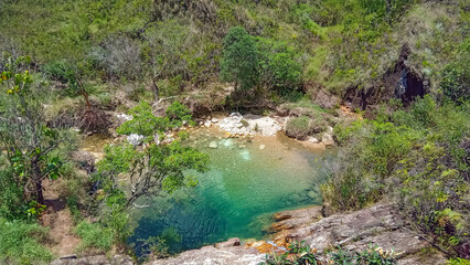 beautiful turquoise waterfall pool in Serra da Canastra, Minas Gerais, Brazil