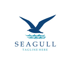 icon of sea waves with seagulls isolated on white background