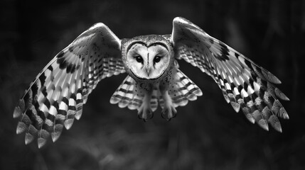 Majestic Owl in Flight: A Monochrome Masterpiece"