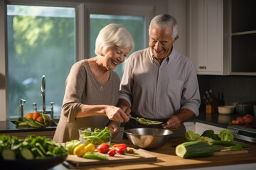Mature Couple Enjoying Cooking in a Bright Home Kitchen