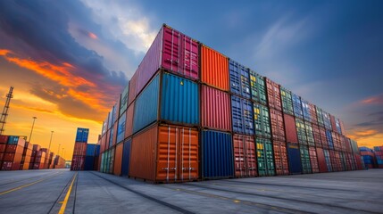 Fototapeta premium Stacked Cargo Containers in the Port