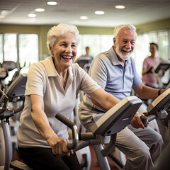 Fototapeta na wymiar Active Senior Couple Smiling in Gym Clothes