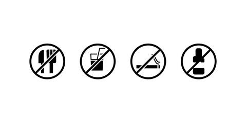 
No eating, no smoking and drinking sign vector icons, isolated white background.