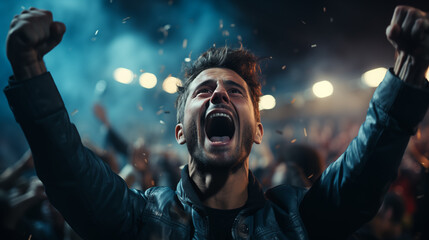 Triumphant Celebration in a Crowd