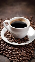 Fototapeta premium A cup of coffee and some coffee beans. a focused selection.