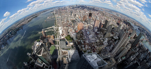 Aerial view from Observatory Deck of Empire State Building on Midtown Manhattan New York USA at...