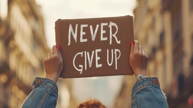 Woman holding  believe in yourself  sign on blurred background, motivation and success concept.