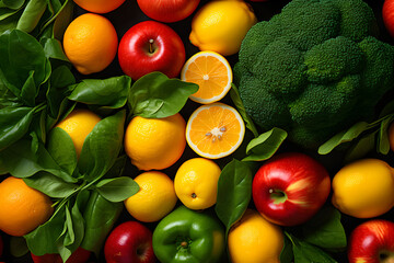 Naklejka na ściany i meble Colorful Assortment of High-quality, Fresh, Organically Grown Fruits and Vegetables