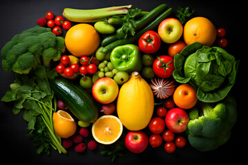 Fototapeta na wymiar Colorful Assortment of High-quality, Fresh, Organically Grown Fruits and Vegetables