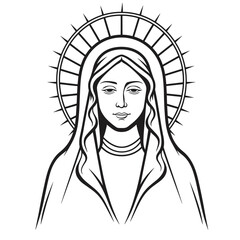 Our Lady Virgin Mary Mother of Jesus, Holy Mary, madonna, vector illustration, black and white, printable, suitable for logo, sign, tattoo, laser cutting, sticker and other print on demand	