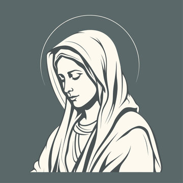 recommend clip art: Our Lady Virgin Mary Mother of Jesus, Holy Mary, madonna, vector illustration, black and white, printable, suitable for logo, sign, tattoo, laser cutting, sticker and other print on demand	