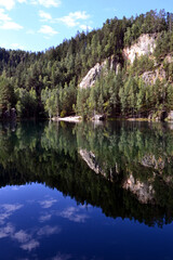 Rock city in Adrspach, Czech Republic. Quarry lake in Adrspach-Teplice Rocks Nature Park