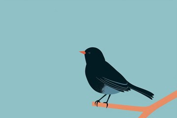 Obraz premium Black Bird Perched on Tree Branch