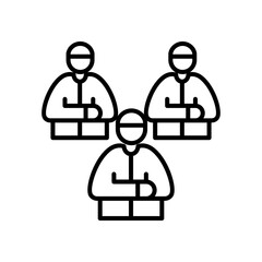 outline Ramadan icon Islam, pray, prayer, salat, prayer icon. Different standing praying Muslim prayer congregation Islamic men spiritual culture Vector illustration design on white background Editabl