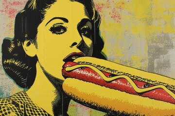 A Woman Enjoying a Hot Dog Painting