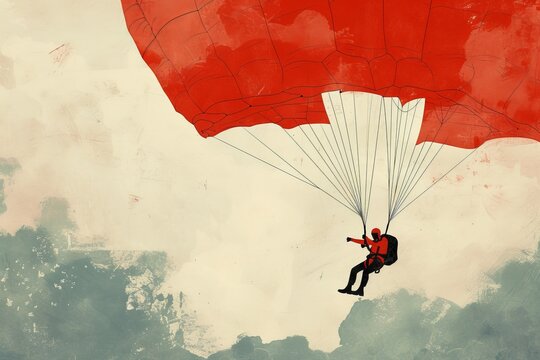 Man Flying Through the Air Riding a Parachute