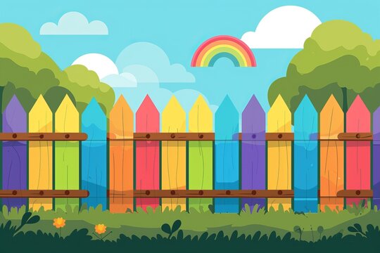 Colorful Fence With Rainbow Background