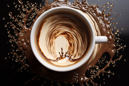 Dynamic coffee splash in a cup, a moment frozen in time, full of energy AI Generative.