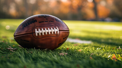 Obraz premium Ready for kickoff with an American football on the field, AI Generative.