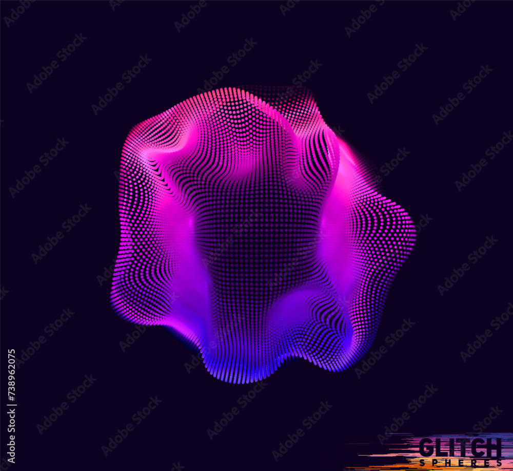 Aufkleber corrupted violet point sphere. abstract vector colorful mesh on dark background. futuristic style ca