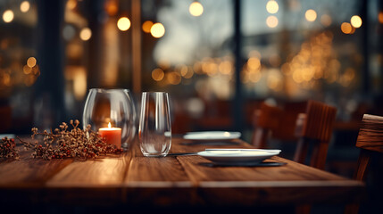 Naklejka na ściany i meble dining table in restaurant, empty dining table in restaurant