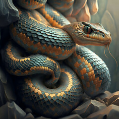 portrait of beautiful  ancient python  snake. close up. Ai generated