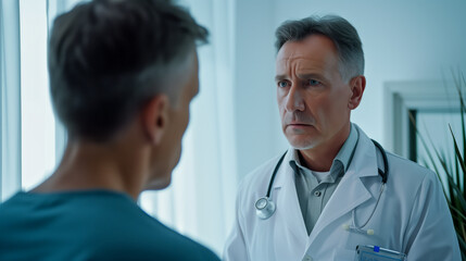 A Man Visits the Doctor. A doctor talking to a male patient.