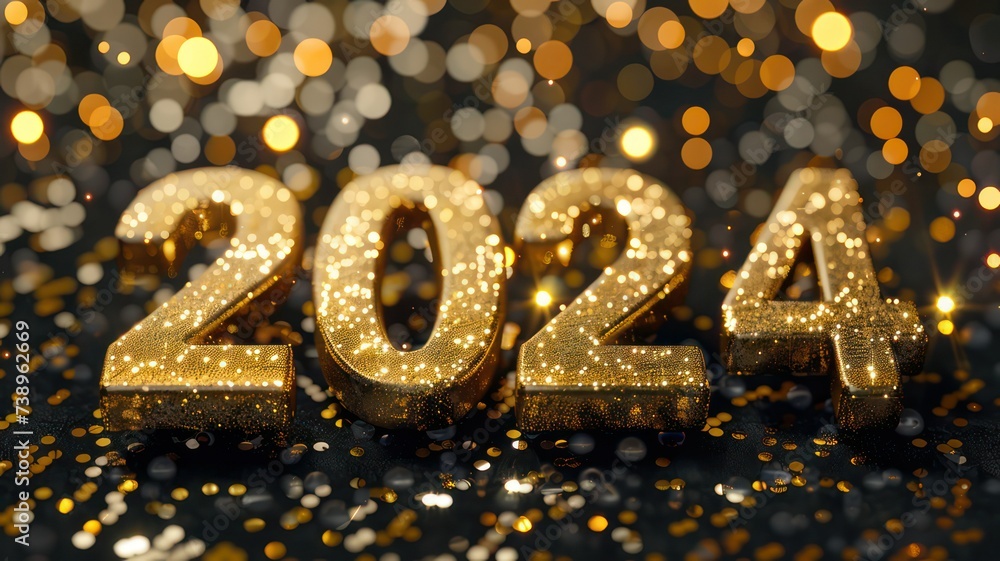 Poster number 2024 on a bright luxury background with bokeh lights created with generative ai