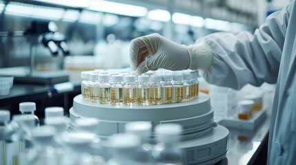 Sterile conditions in a microbiology lab, featuring gloved hands working with precision