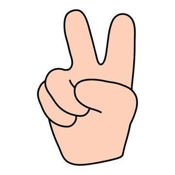 V sign with two fingers of the right hand raised. Victory hand. Gestures. Vector illustration for sticker, print.