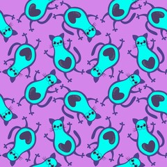 Avocato seamless cat and avocado pattern for wrapping paper and fabrics and kids summer print and party packaging