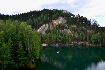Rock city in Adrspach, Czech Republic. Quarry lake in Adrspach-Teplice Rocks Nature Park