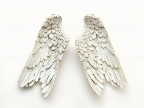 Pair of Detailed Artificial Angel Wings Isolated on White Background