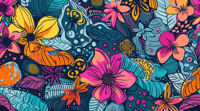 Vector Abstract Nature Background with Flowing Doodles